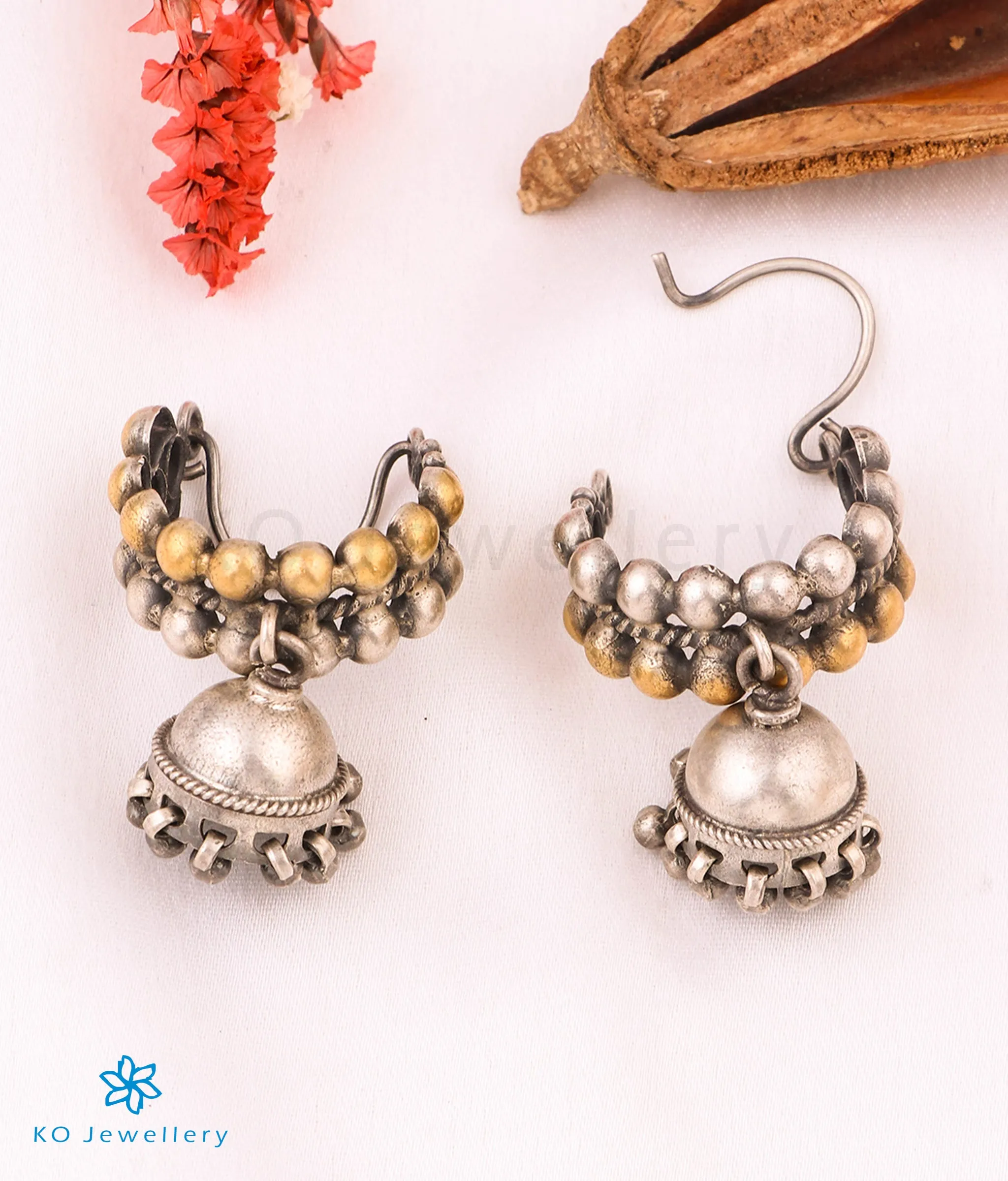 The Alina Silver Antique Bali Jhumkas (2 tone)