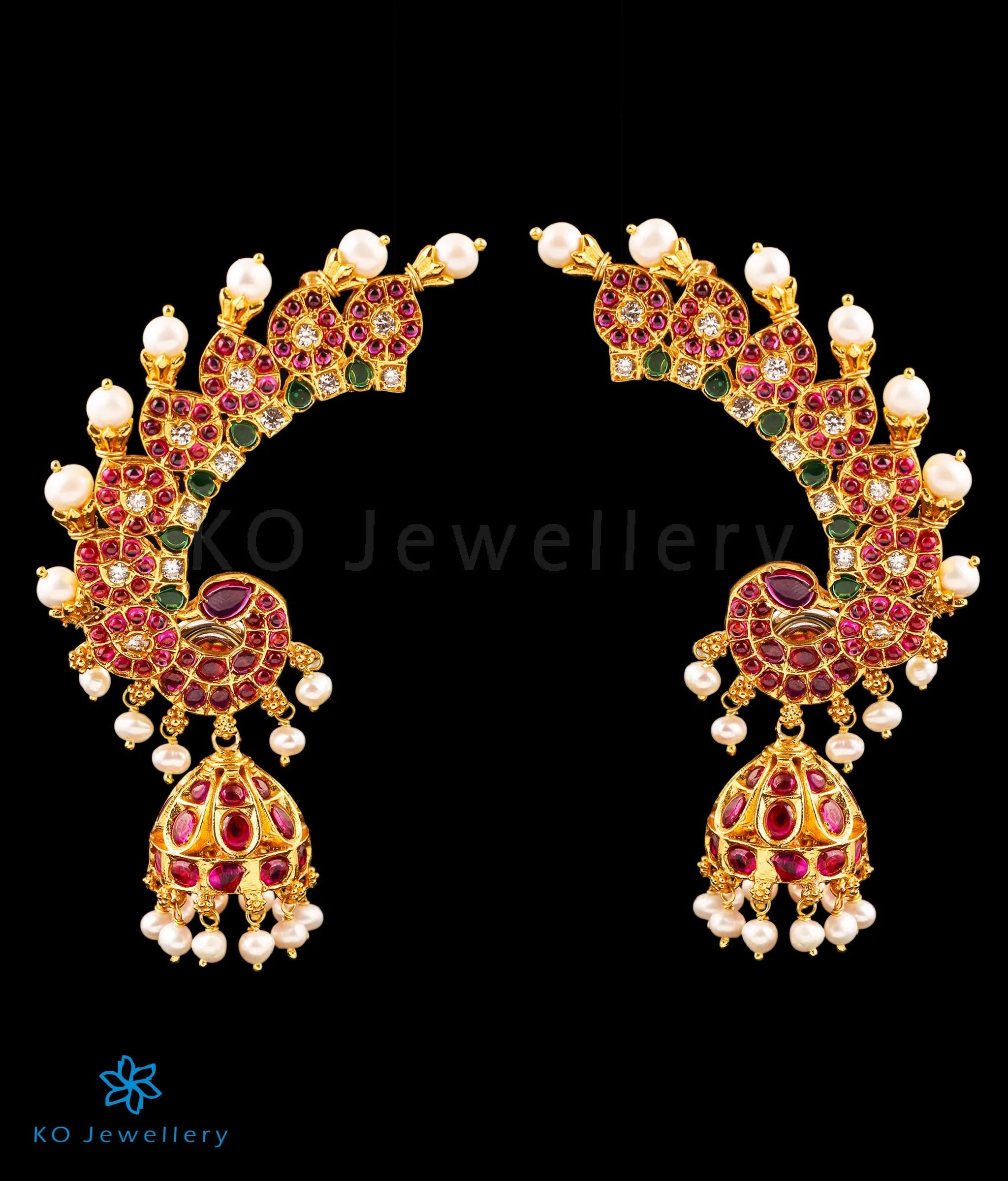 The Atyuha Silver Peacock EarCuff Jhumka