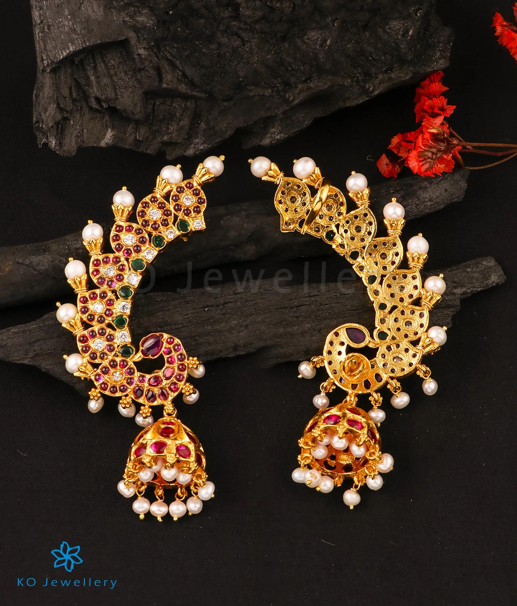 The Atyuha Silver Peacock EarCuff Jhumka