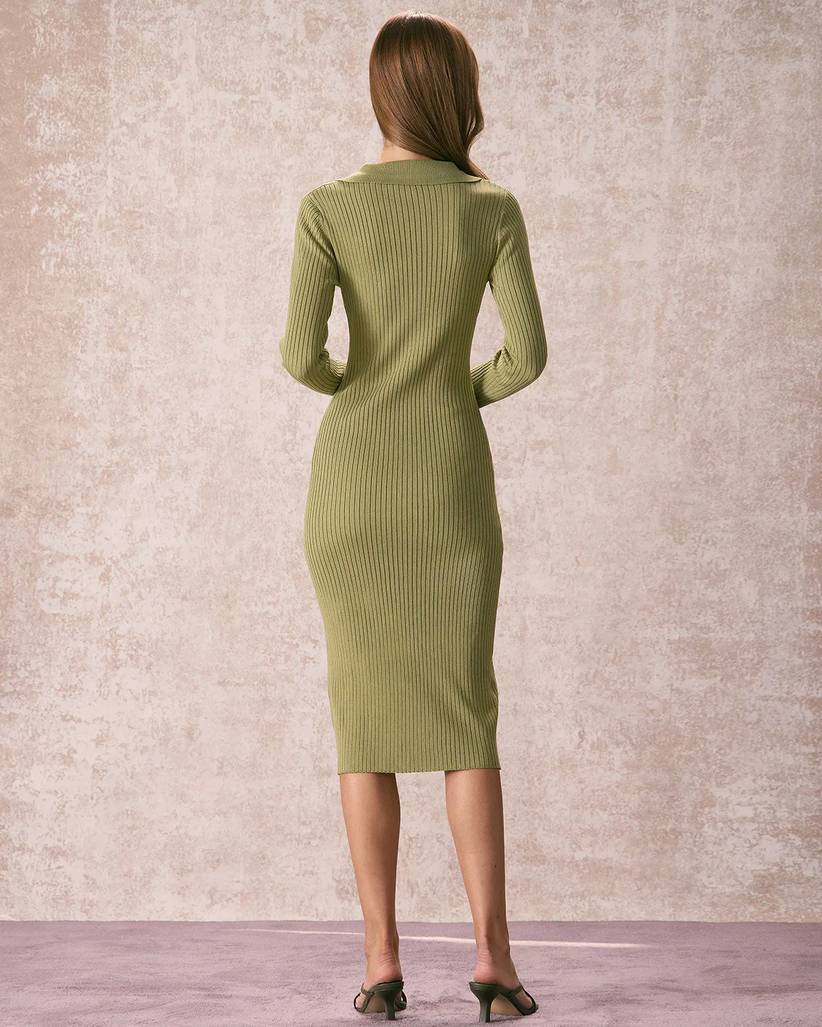 The Green V Neck Bodycon Knit Midi Dress