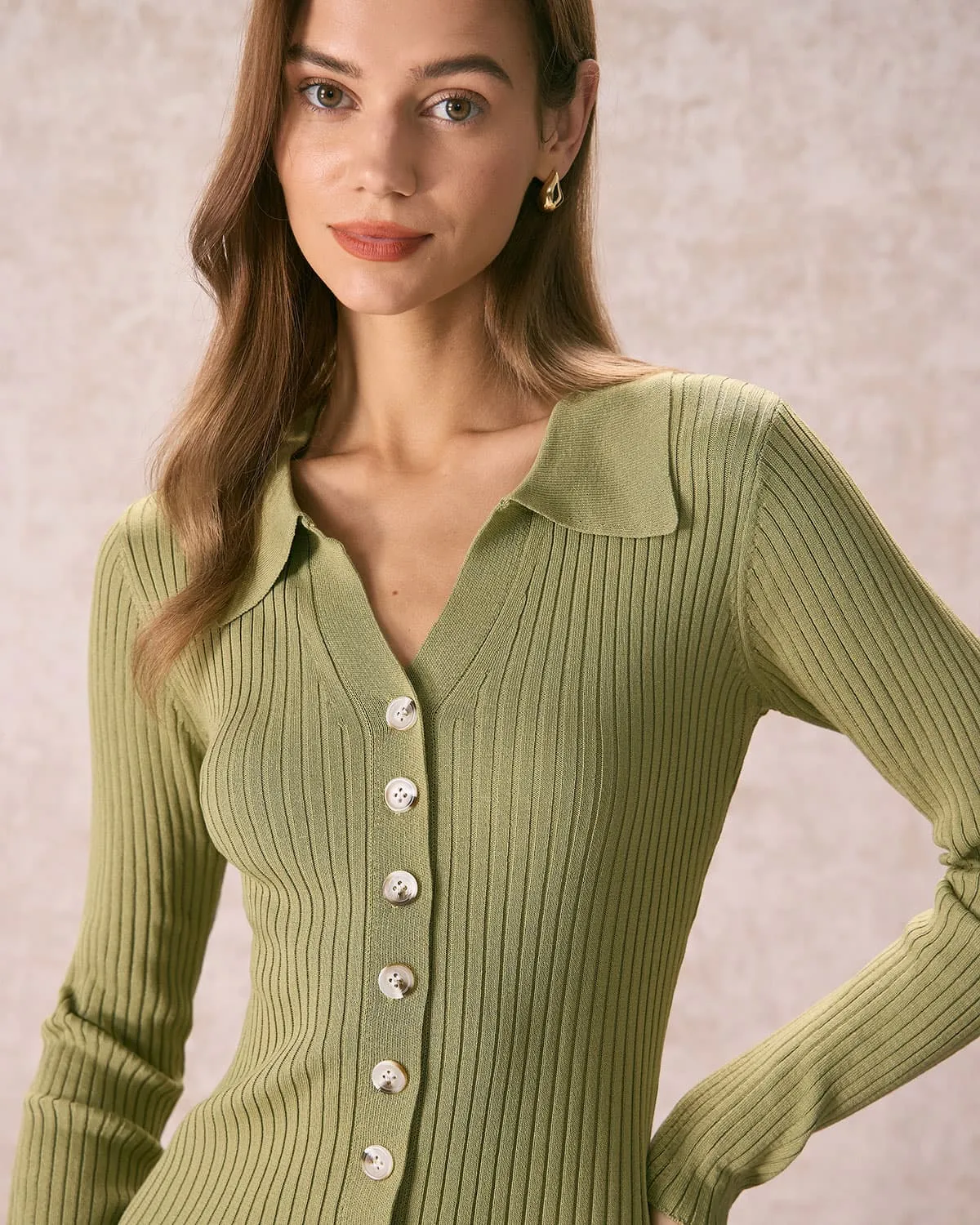 The Green V Neck Bodycon Knit Midi Dress