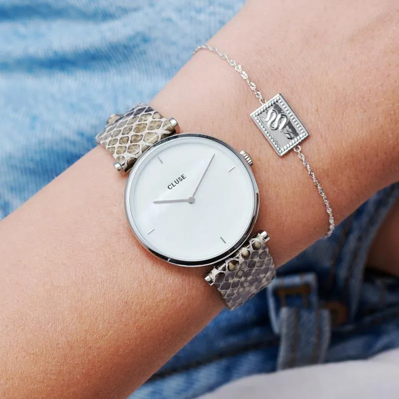 Triomphe Leather Grey Python, Silver Colour