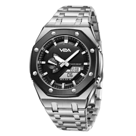 V2A Allure Octagonal Screw Case Analogue-Digital Watch for Men, Stainless Steel Band, 30M Water Resistant, 5 Alarms, World Time, Countdown, Stopwatch Men Watch | Birthday Gift for Men