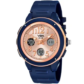V2A Analog Digital 5ATM Waterproof Fashion Sports Watch with Backlight Alarm Stopwatch for Women and Girls (Blue Color Dial and Strap)