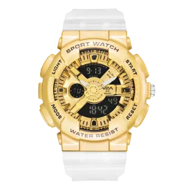 V2A Analog Digital Big and Bold Golden Case 5ATM Waterproof Sports Watch for Men with Stopwatch, Alarm and Backlight | Case Size- 51mm