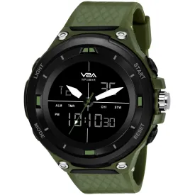 V2A Analog Digital Military Green Countdown and Auto Calendar 5ATM Waterproof Sports Watch for Men