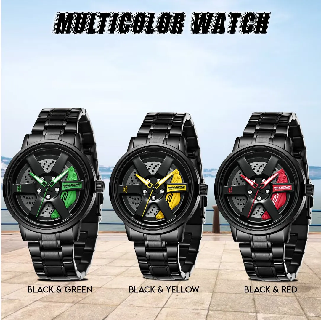 V2A Vortex Wheel Rolling Series Men’s Analog Watch Open Dial Watch – Car Wheel-Inspired Design, Hollow Out Elegance Casual Watch for Men | Gift for Men