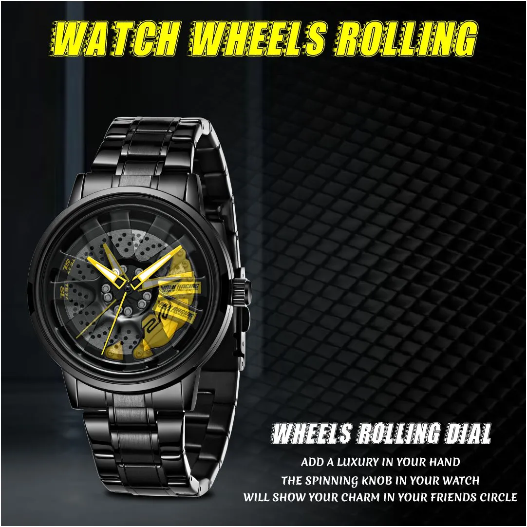 V2A Vortex Wheel Rolling Series Men’s Analog Watch Open Dial Watch – Car Wheel-Inspired Design, Hollow Out Elegance Casual Watch for Men | Gift for Men
