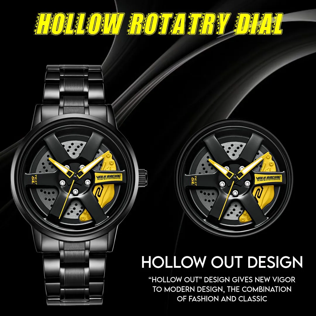 V2A Vortex Wheel Rolling Series Men’s Analog Watch Open Dial Watch – Car Wheel-Inspired Design, Hollow Out Elegance Casual Watch for Men | Gift for Men