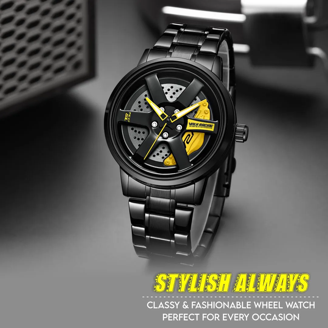 V2A Vortex Wheel Rolling Series Men’s Analog Watch Open Dial Watch – Car Wheel-Inspired Design, Hollow Out Elegance Casual Watch for Men | Gift for Men