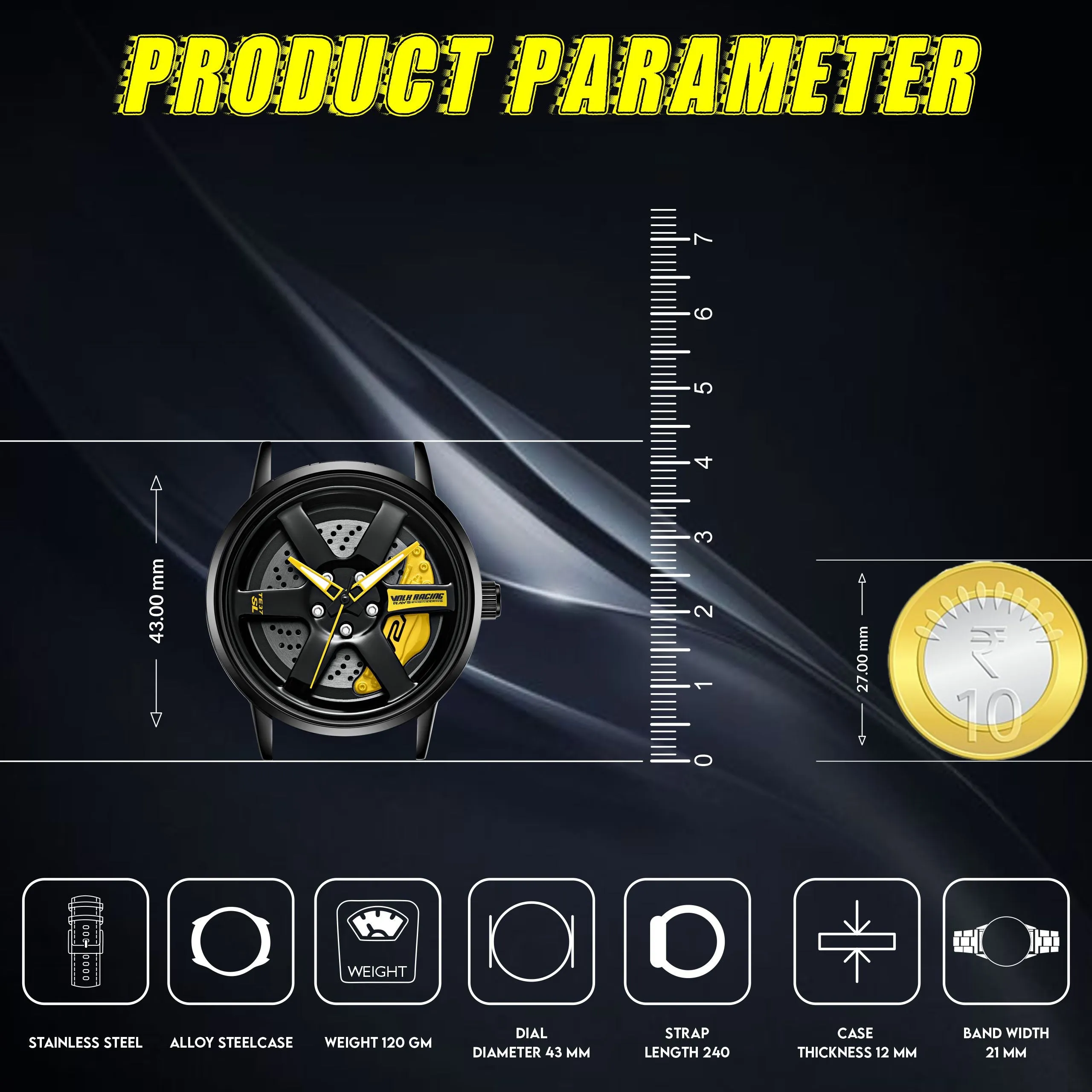 V2A Vortex Wheel Rolling Series Men’s Analog Watch Open Dial Watch – Car Wheel-Inspired Design, Hollow Out Elegance Casual Watch for Men | Gift for Men